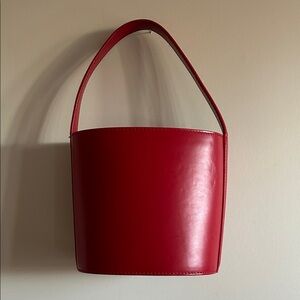 Staud Red Leather Bisset Bag Bucket Style READ